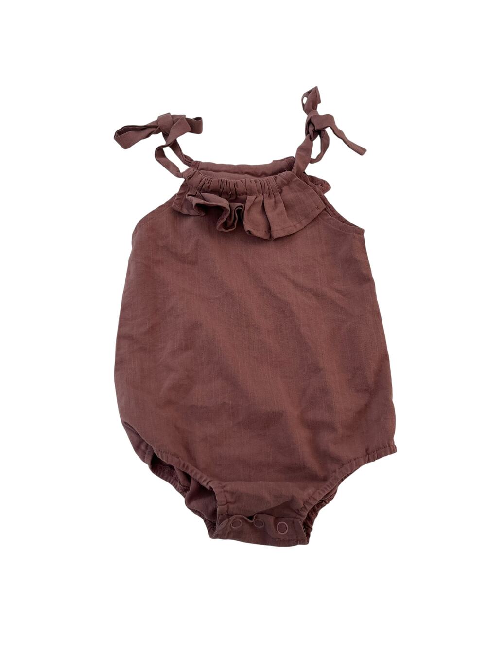 Hadas Baby Girl Summer Brown Linen Blend Ruffled Romper 12-18 Months